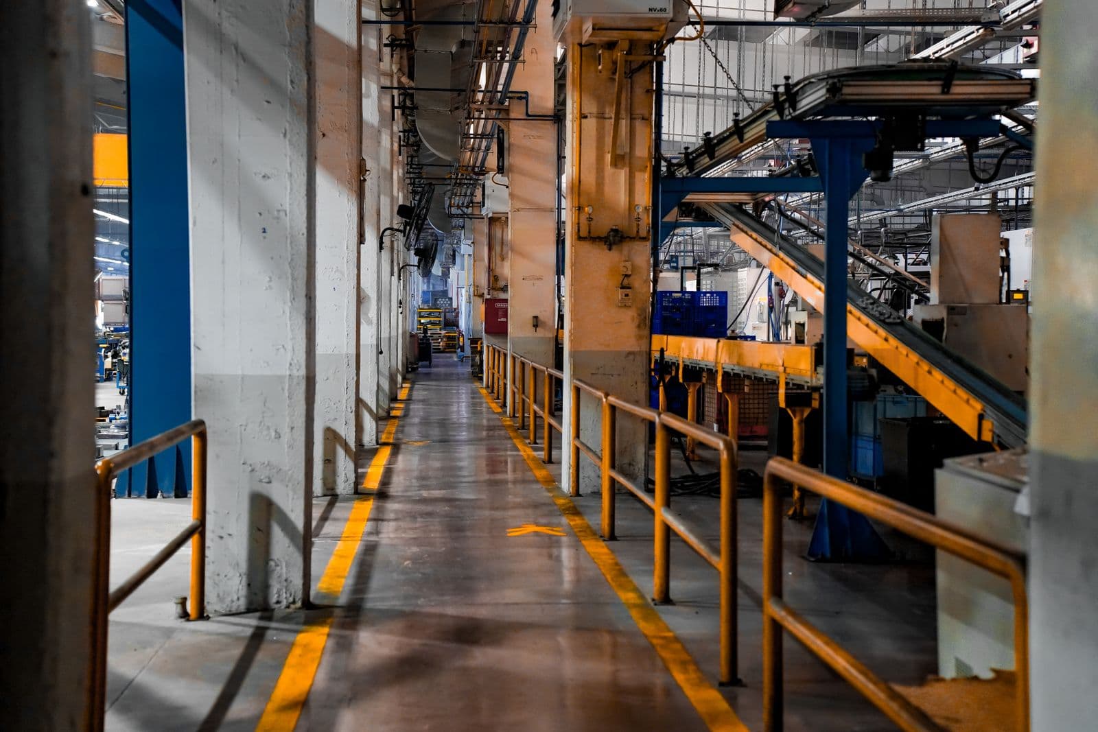 Industrial production line inside a factory facility
